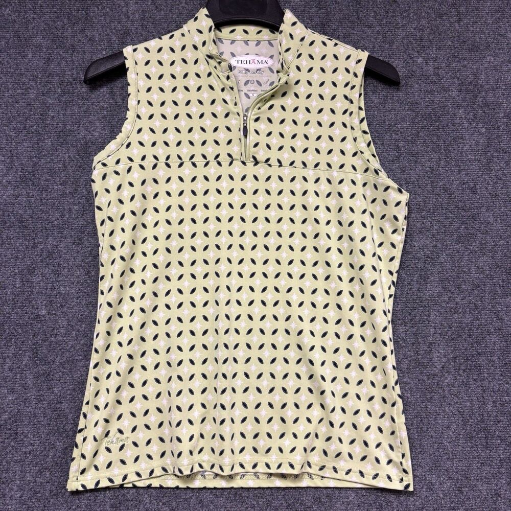TEHAMA GOLF SMALL WOMEN'S SLEEVELESS 1/4 ZIP GREEN TOP COLLAR TENNIS PICKLEBALL